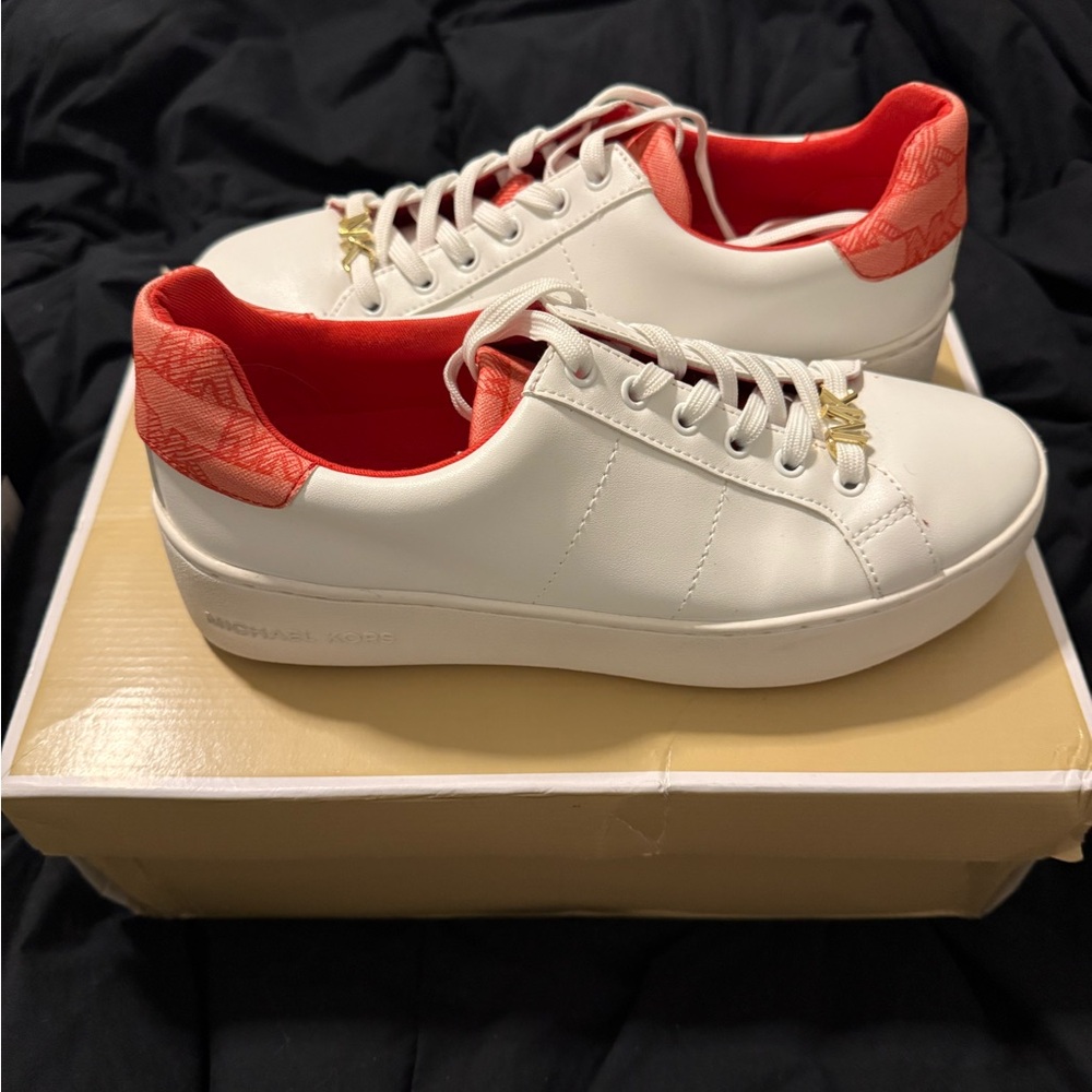 Michael Kors White and Red Sneakers with Modern Design